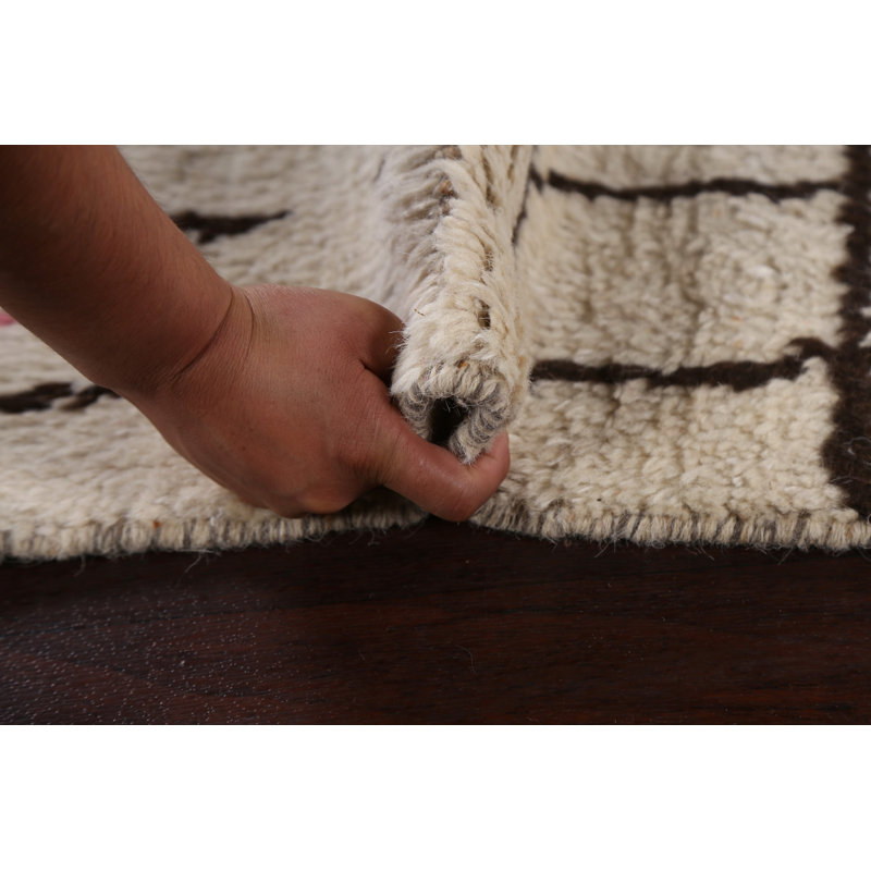 Tapis ivoire en laine noué à la main de conception unique 4 pi 1 po x 6 pi 3 po
