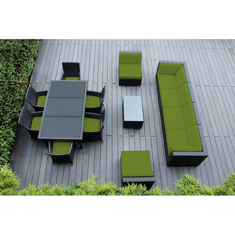 Pavior 12 - Person Patio Conversation Set with Cushions, Black, Sunbrella Macaw