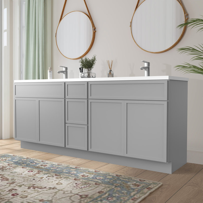 90 Double Bathroom Vanity Base Only, Gray