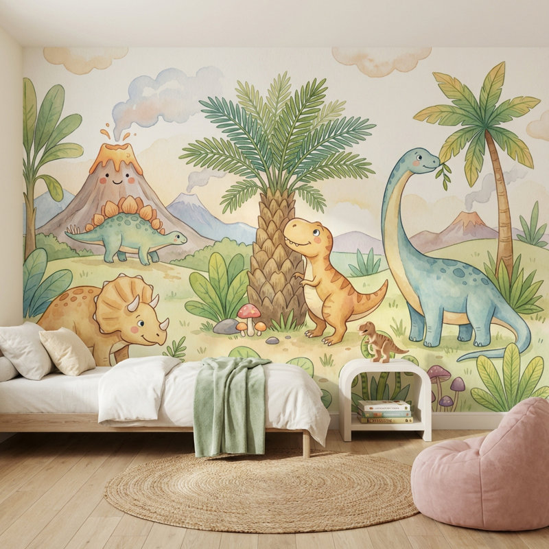 Papier peint ombré de dinosaures tropicaux, 200 po x 120 po, Non tissé non collé
