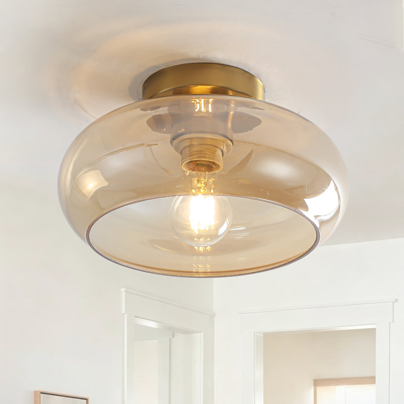 1-Light Glass Semi Flush Mount Ceiling Light