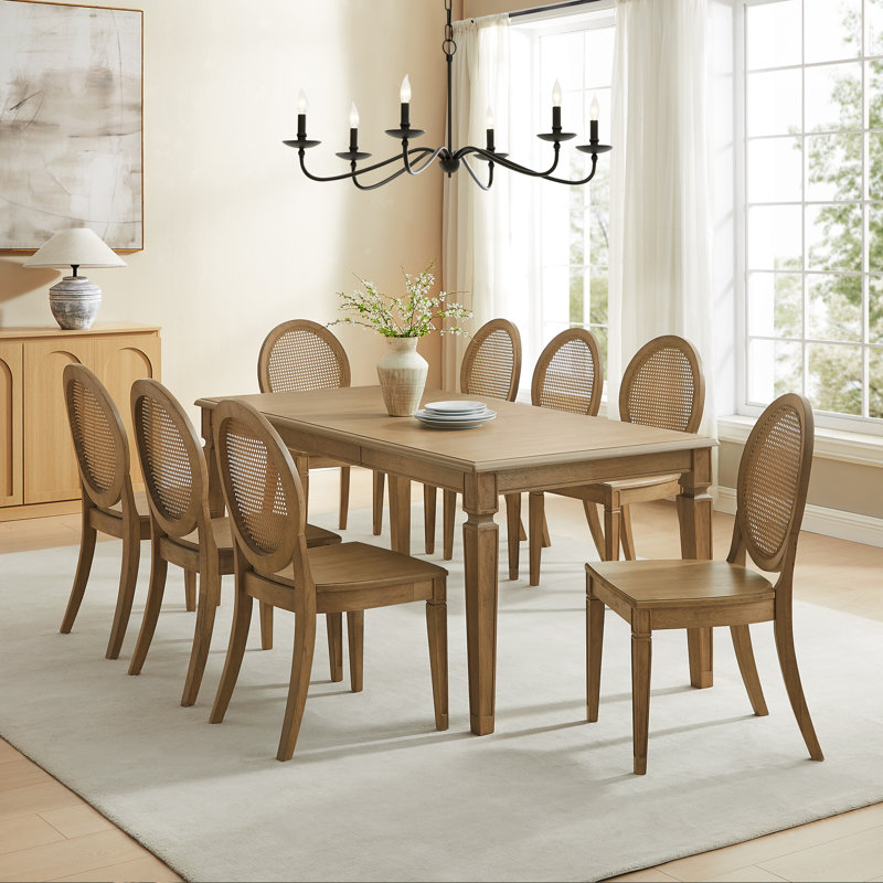 Jacolyn 9-piece Dining Table Set For 8 With Cane-back Chairs, 9 Pieces: Table, 8 Chairs