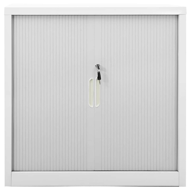 Armoire de rangement grise en acier gris avec porte coulissante