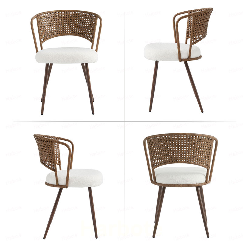 Table de salle à manger extensible en bois massif + chaises de salle à manger en osier brun foncé - ensemble de 4 chaises de style campagnard
