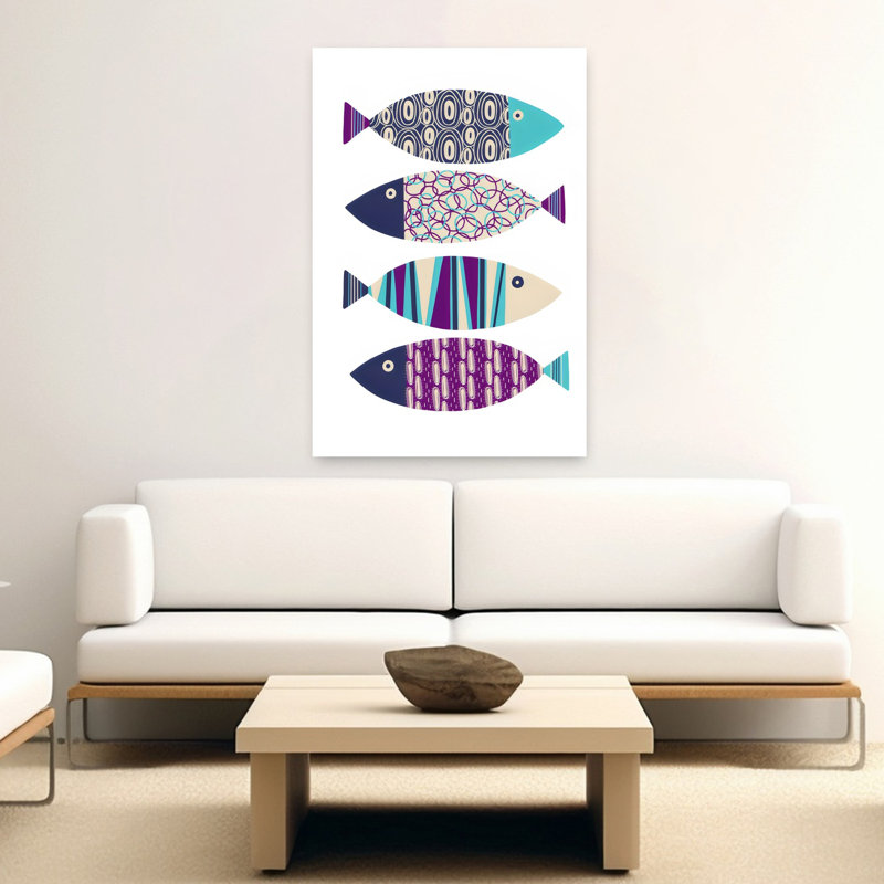 Motif abstrait poisson, art mural contemporain, 60" H x 40" W
