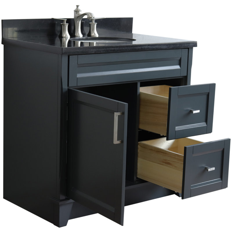 Ensemble de meuble-lavabo simple 37 po Amedea, Granite noir Galaxy, Gris foncé