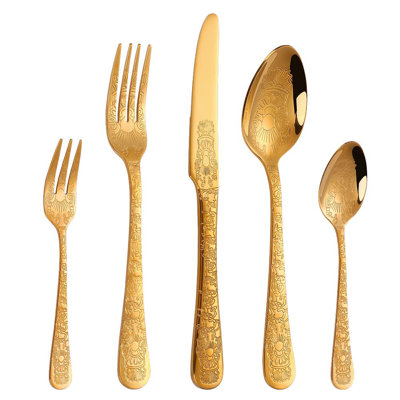Ensemble de couverts professionnel en acier inoxydable 20 pièces avec accents dorés, couverts élégants pour le restaurant, l'hôtel et la maison