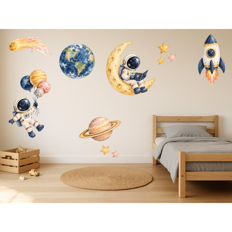 Astronaut Wall Decals, Set of 11 Peel and Stick Nursery Wall Stickers, Satin Finish Removable Kids Room Wall Art, 20"W x 20"H (50 x 50 cm)