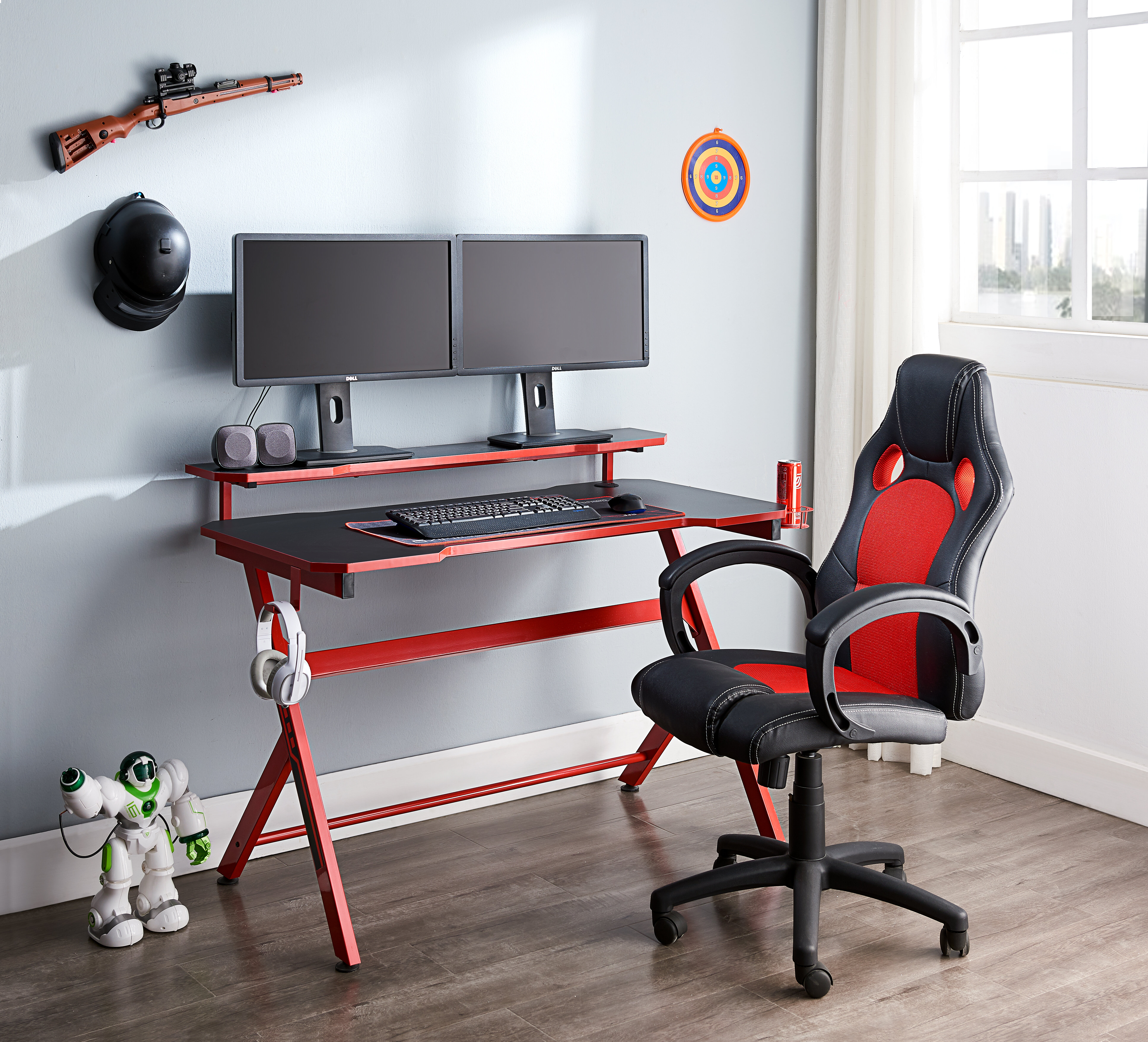 HOMCOM Gaming Desk Computer Desk Writing Table Red