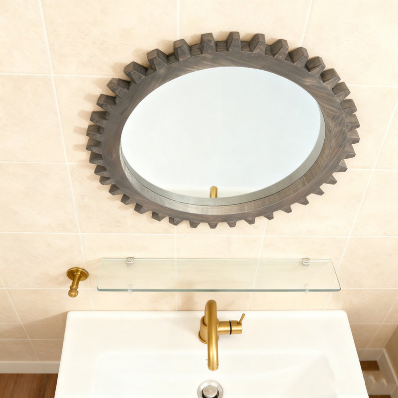 Miroir décoratif rond en bois 42 po x 42 po, 42 po x 42 po, Marron foncé