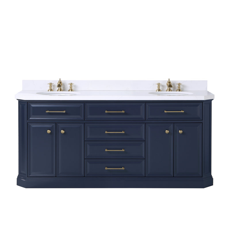 Palace 72" Carrara Quartz Countertop Bath Vanity in Monarch Blue with Faucet