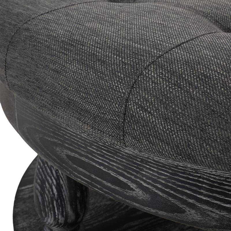 Tissu élégant avec boutons et surpiqûres gaufrées, couleur gris anthracite, base en bois de pin, ornement rond et touffeté chic 40 po x 20 po, 19,71 po