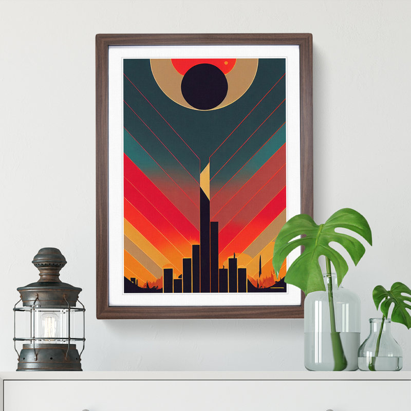 Splendid Art Deco Sunset No.1 - Framed Print, 34cm H x 25cm W x 2cm D, Walnut Framed
