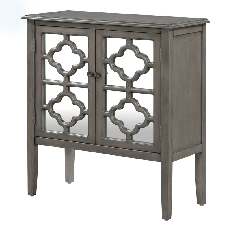 Buffet en bois avec portes en miroir et tablettes réglables, Gris