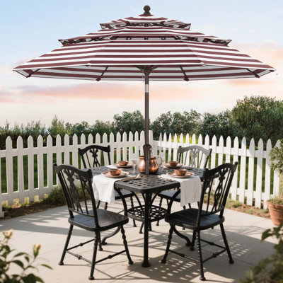 9’ 3-Tier Olefin Market Umbrella with Tilt and Crank Lift