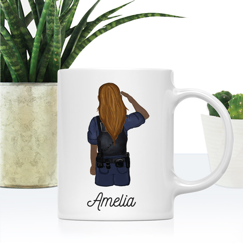 Tasse à café personnalisée, Brun / femme, agent de police 1, Oui