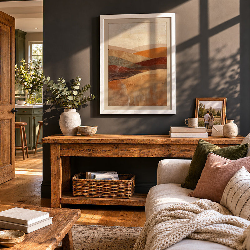 Layered Earth Tones Abstract - Framed Print, A3 - 42.0 x 29.7 cm, White