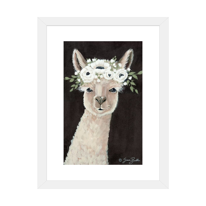 «Llama» par Sara Baker - reproduction d'art, Blanc, Papier encadré blanc, H 24 po x l 16 po x P 1 po