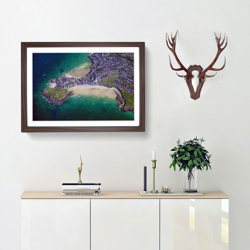 View of St Ives in Cornwall - Picture Frame Graphic Art Print, Walnut, 60cm H x 91cm W x 2cm D