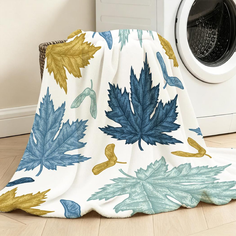 Jeté en flanelle dorée ultra douce, impression de feuilles d'érable sur une face, Jeté 40 po x 50 po