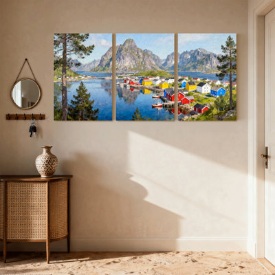 Scénario et paysages urbains, village coloré par Mountain Lake, ensemble de 3 impressions sur toile