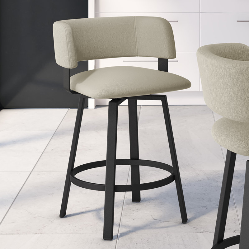 Tabouret de bar et de comptoir pivotant Hillingdon, Similicuir greige, Noir texturé