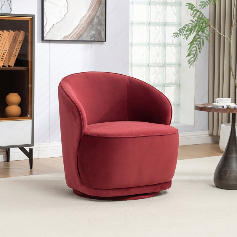 Fauteuil demi-tonneau pivotant en velours Stith, Rouge