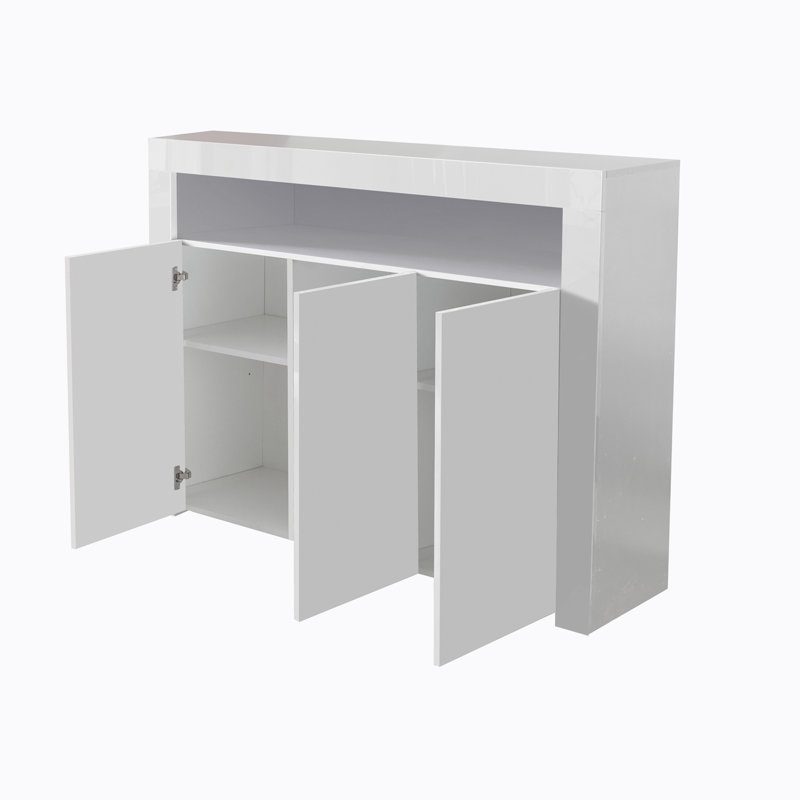 Armoire de rangement à buffet ultrabrillante avec lumière DEL, meuble télé avec rangement en bois, Blanc