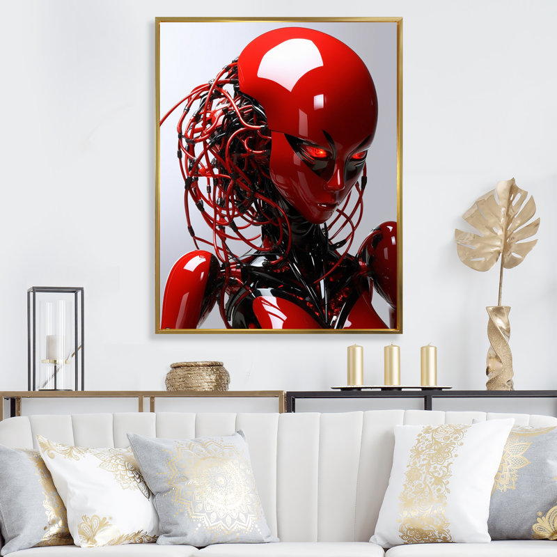 «Beastly Robot I» sur toile, Cadre flottant doré, H 44 po x l 34 po