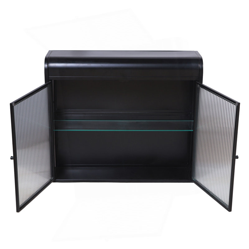 2-Door Wall-Mounted Metal Storage Cabinet With Tempered Glass Doors & Shelves For Bathroom, Kitchen, Living Room & Office