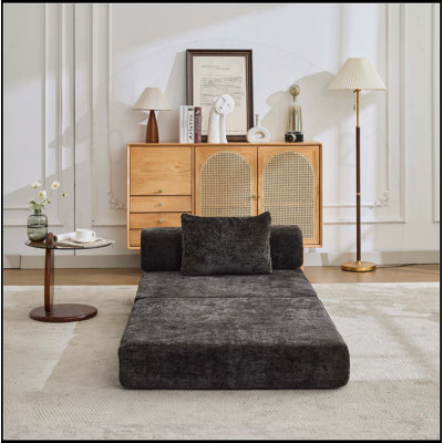 Canapé-lit convertible au sol avec structure de forme fixe, aucun assemblage requis, tissu chenille pour le salon et la chambre à coucher
