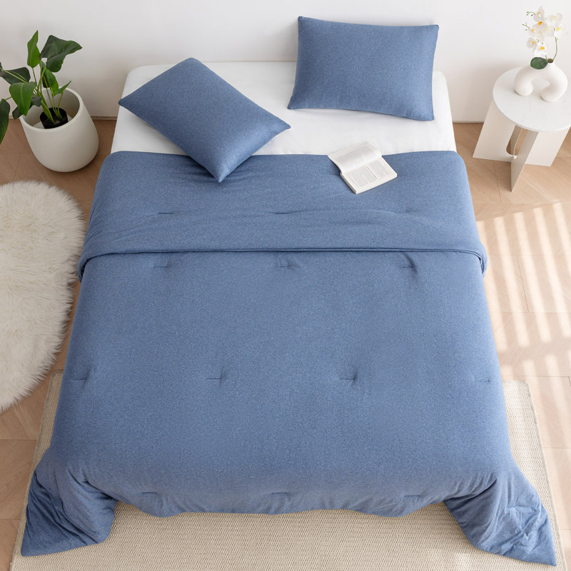 Ultra-Soft All-Season Jersey Knit Comforter Set With Pillowcase, Queen, Heather Navy