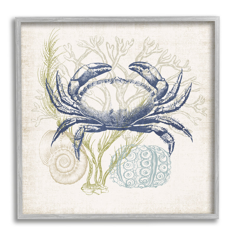 Superposition botanique crabe océanique rustique-ao-750, Estampe numérique Farmhouse, H 17 po x l 17 po x P 1,5 po