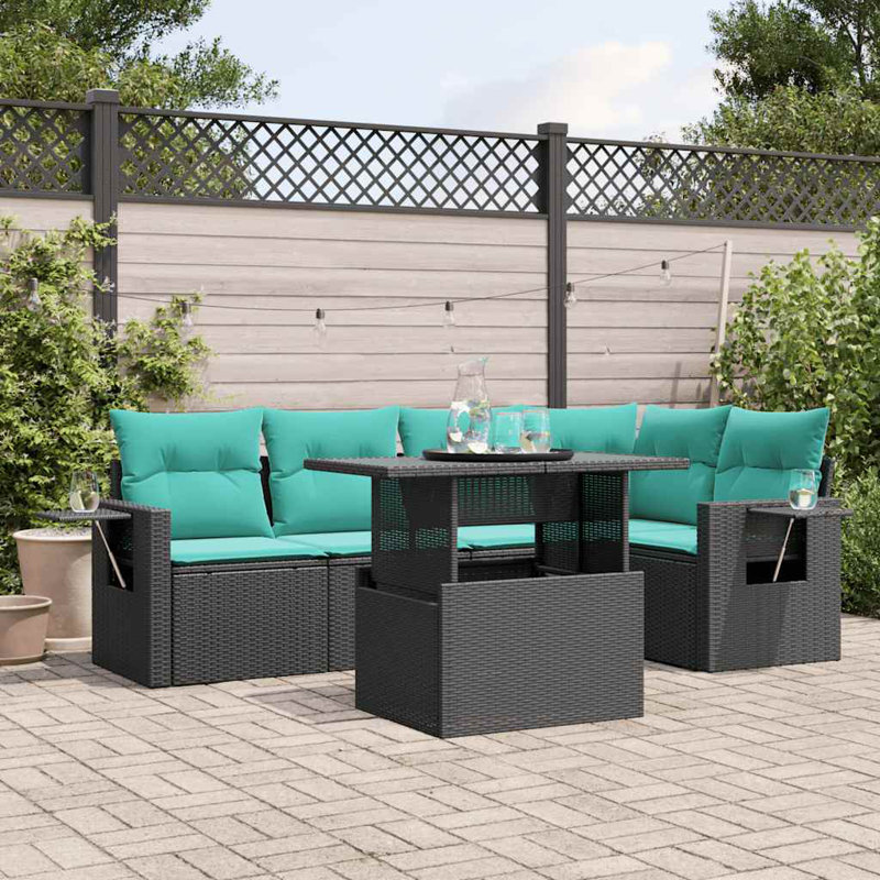  Ensemble de canapé de patio 6 pièces avec coussins en rotin de polyester gris, Bleu clair, Noir
