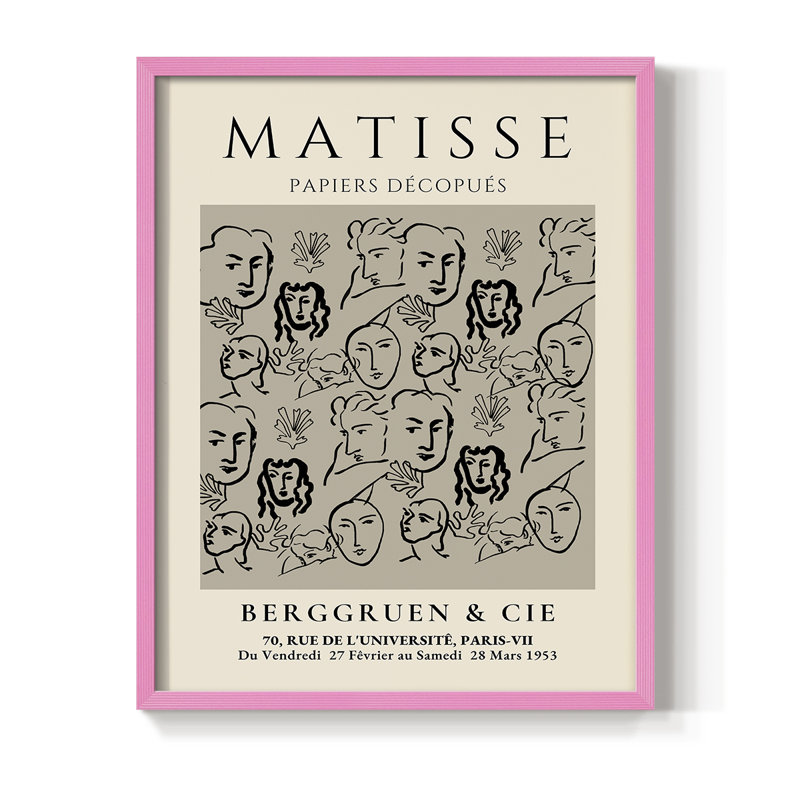 Matisse CLXVI, reproduction encadrée - bois massif, Rose, H 10 po x l 8 po