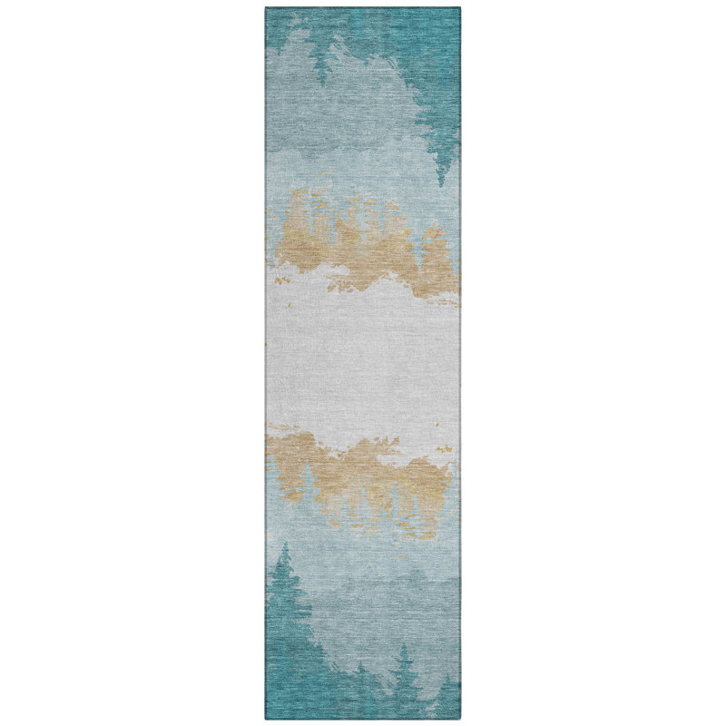 Machine Washable Indoor/Outdoor Chantille ACN2861 Lodge Rug, 2'3" x 7'6" Runner, Teal