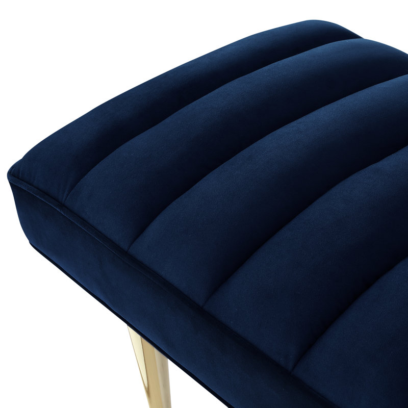 Ulya Velvet Upholstered Bench, Gold, Navy Blue