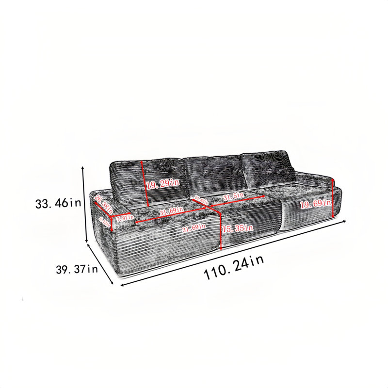 Simple And Stylish Inline Three-Seater Grey Compression SofaReception Sets