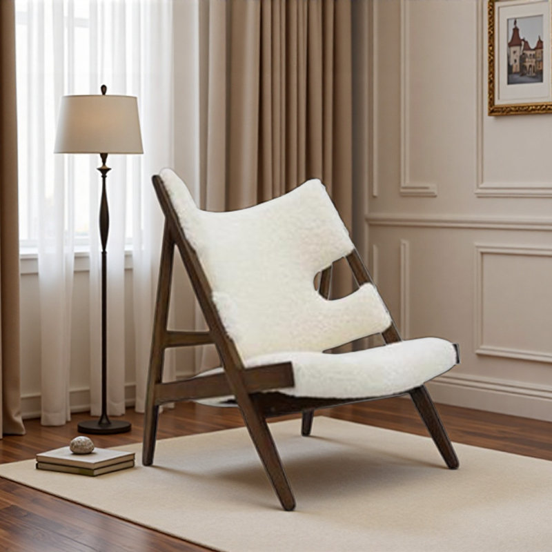 Creamy Lamb Fleece Single Leisure Chair., Cream, Dark Brown