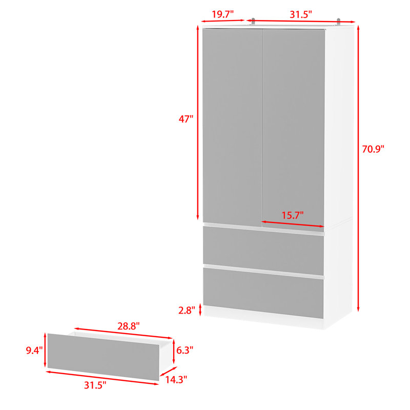 Galiana Modern Full-Length Mirrored Wardrobe With Multiple Drawers And Adjustable Shelving