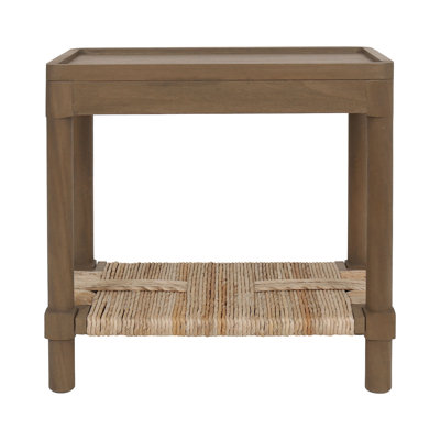 Cordel Tray Top Side Table With Rush Shelf, Chestnut Brown