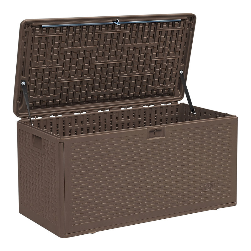 90 Gallon Pro Resin Deck Box Waterproof For Patio, Poolside And Garden, Lockable Uv-resistant