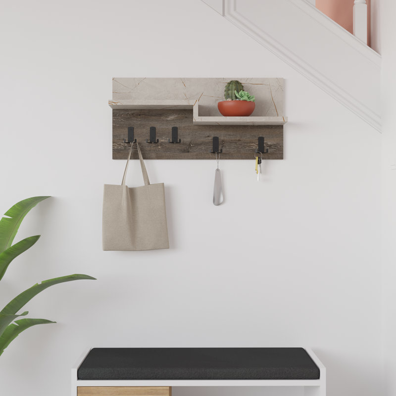 Paten Wall Mounted Coat Rack with Shelf and 5 Hooks, Lagina/Dark Brown