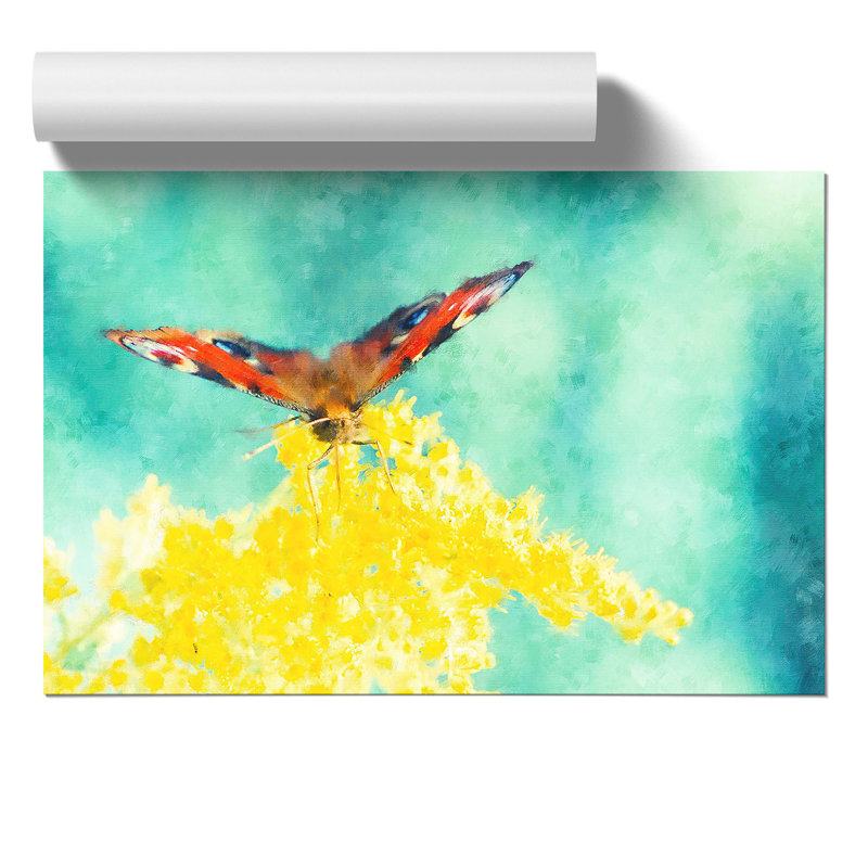 Butterly on a Yellow Flower Painting - Frameless Print, 42cm H x 59cm W x 0.1cm D