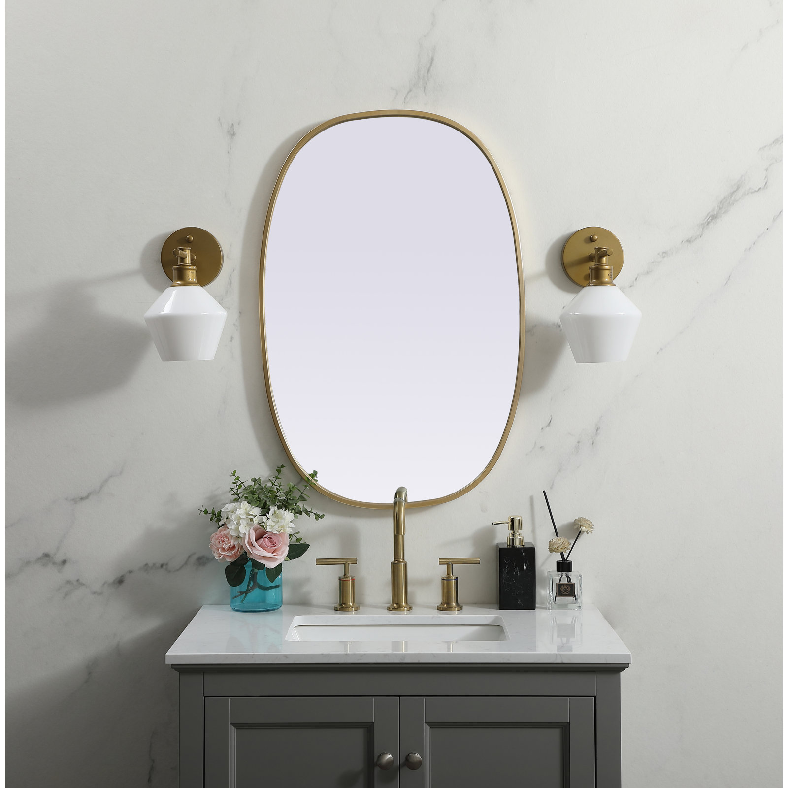 Sabine Accent Mirror, 30" x 20", Brass