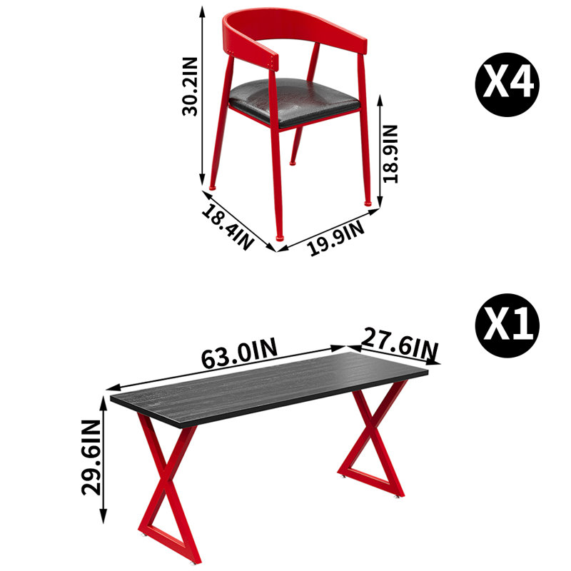 Ensemble de salle à manger rectangulaire Monda, H 29,6 po x L 63 po x l 27,6 po