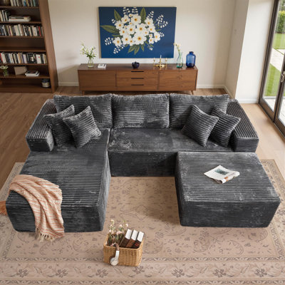 Felton 3 - Piece No Assembly Required 109'' Cloud Modular Sectional Sofa with 1 Ottoman, U-Shaped Comfort U Shaped Sofa for Living Room,Deep Seat Corner Couch With 2 Chaises, 1 Ottoman & 5 Pillows
