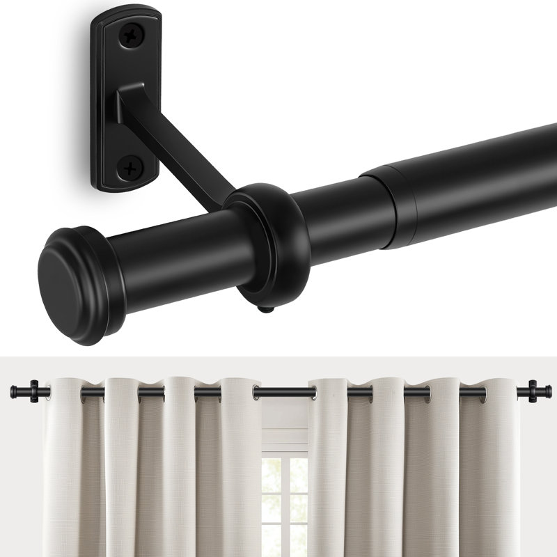 Aresha 1" Dia. Curtain Rods Adjustable Length Single Curtain Rod Black for Ceiling/Wall Mounting, 72" - 144"