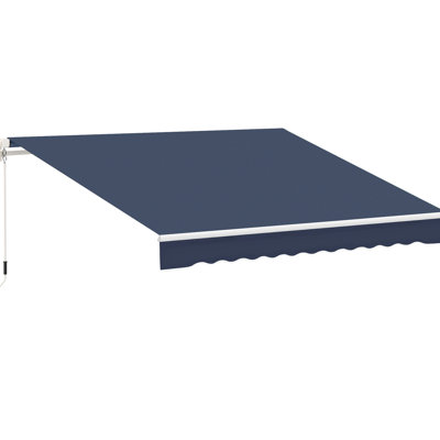 10' X 8' Balcony Awning - Retractable, Blue & Water- With Aluminum Frame And Manual Crank For Patio, Deck, Yard