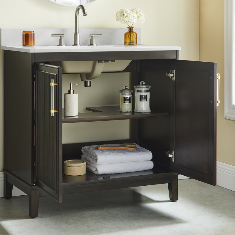  Meuble-lavabo simple 36 po avec plateau en quartz Sianni, Black Cherry